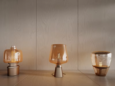 Elegant Table Lamps With Glass Shades Metal Bases And Wooden Wall Tabletop 3d model