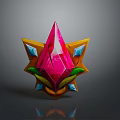 Vibrant Star Shaped Weapon Featuring Pink Gemstone Yellow Frame Green Accents And Blue Gems