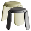 Modern Minimalist Beige and Gray Stools Featuring Leather Round Seat and Unique Leg Design