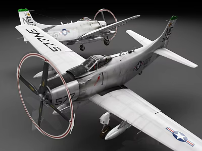 Vintage Military Fighter Plane Models With Red Trimmed Propellers And Insignia 3d model