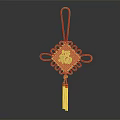 Traditional Red Chinese Knot Charm with Golden Fu Character and Tassel Decoration