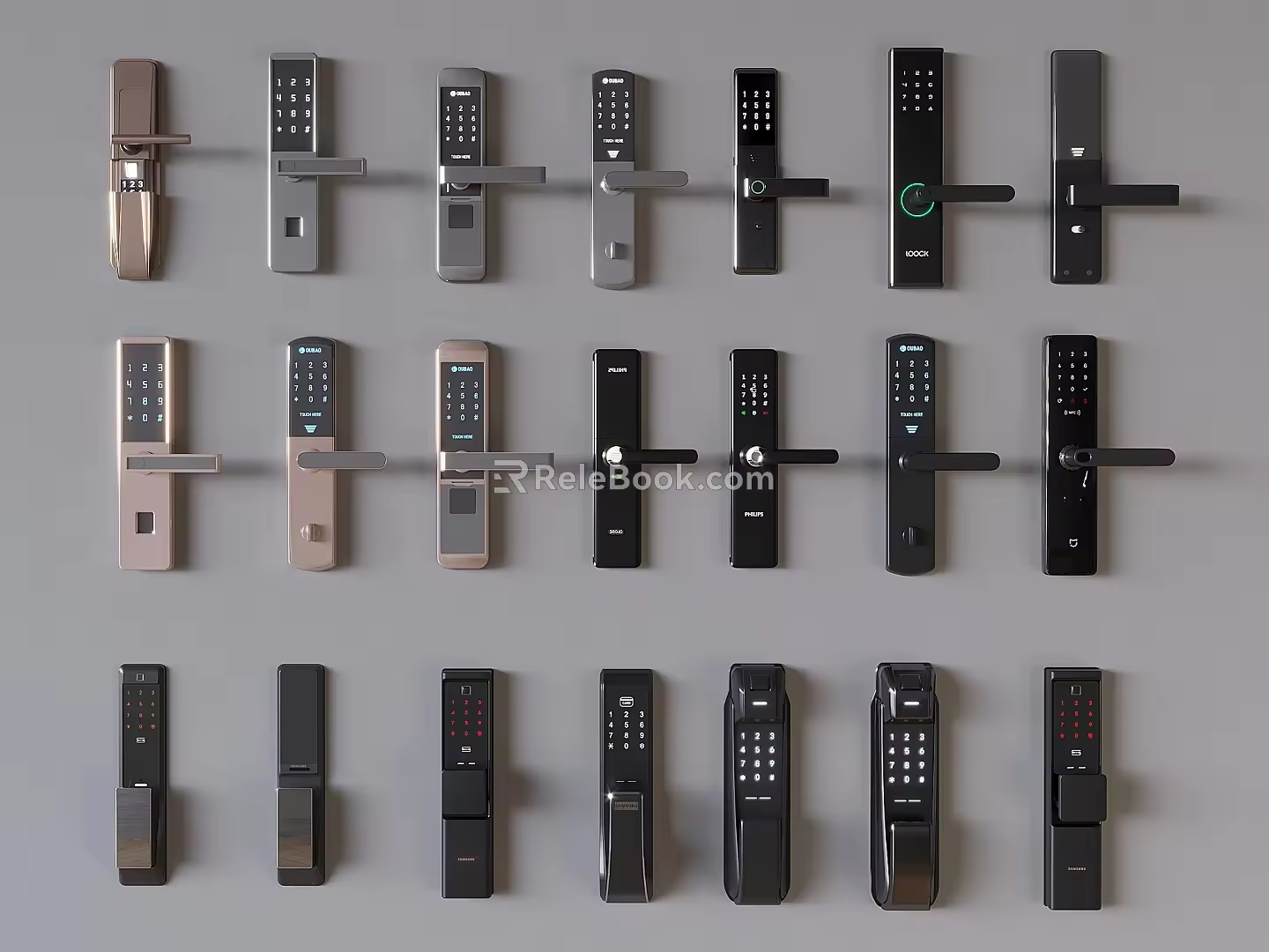 Door handle type electronic lock fingerprint password smart door lock 3d model