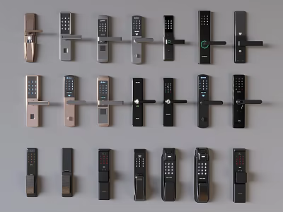 Various Smart Door Handles With Keypad In Different Designs And Colors 3d model