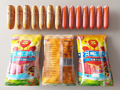 Packaged Sausages Arranged In Rows With Lion Logo And Nutrition Information Packaging 3d model