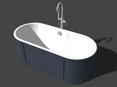 Sleek Freestanding Bathtub With White Interior Dark Blue Exterior And Chrome Faucet 3d model