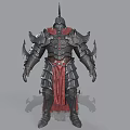 Man Wearing Full Medieval Armor With Spiked Helmet Red Cape and Metal Plates