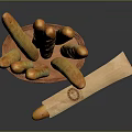 Fresh Baguettes Arranged in Wicker Basket with Decorative Paper Bag