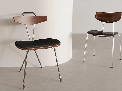 Modern Dining Chairs With Wooden Backrest And Black Cushion On Metal Legs 3d model