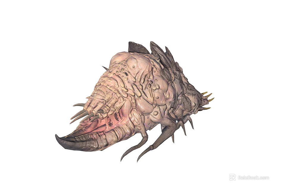 Alien Creature Character With Spiked Head And Rough Textured Exterior 3d model