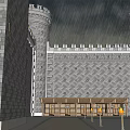 Medieval Castle With Multiple Towers Surrounded By Mountains And Water Scene