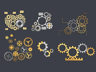 Mechanical Style Wall Decor With Gold And Gray Decorative Gears Design 3d model