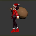 Festive Game Movie Character In Red Santa Hat Coat And Backpack With Red Boots