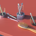 Daily Personal Care Essentials Toothbrushes In Glass Holders And Wooden Comb