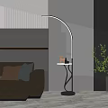 Modern Arc Floor Lamp With Side Table Deer Figurine In Living Room Sofa Green Plant