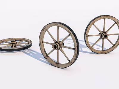 Vintage Bicycle Wheels With Spoked Design And Classic Wooden Rims 3d model