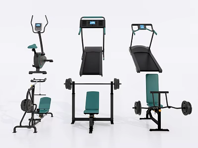 Modern Home Gym Fitness Equipment With Treadmill Exercise Bike Weight Bench And Dumbbells 3d model