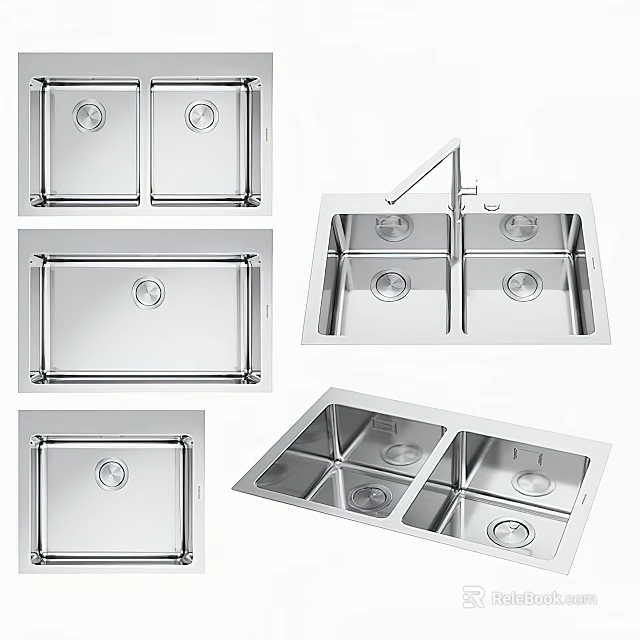 Stainless Steel Kitchen Sink Various Double Bowl Designs With Faucet Options 3d model 