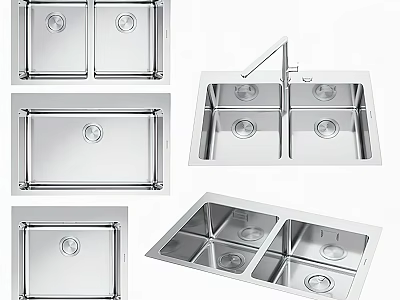 Stainless Steel Kitchen Sink Various Double Bowl Designs With Faucet Options 3d model