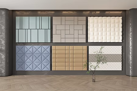 Modern hard bag soft bag background wall panel 3d model
