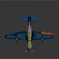Cartoon Space Aircraft 3D Model With Green Body Blue Wings Pink Propeller and Orange Accents