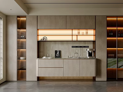 Modern Sideboard Interior Design With Lighting Open Storage Shelves And Countertop 3d model