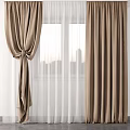 Elegant Tied Brown Curtains With Sheer Panels For Window City View