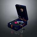 Vintage Open Blue Suitcase Record Player With Red Vinyl And Tonearm