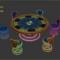 Professional Round Gaming Table with Colorful Poker Layout and Blue Orange Chairs