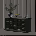 Green Entryway Cabinet Sideboard With Blue And White Vase Branches Books Decorative Items