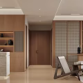Modern Living And Dining Room Interior With Wooden Cabinets Sofa And Warm Lighting