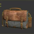 Vintage Brown And Gray Leather Canvas Messenger Bag With Brass Buckles And Shoulder Strap