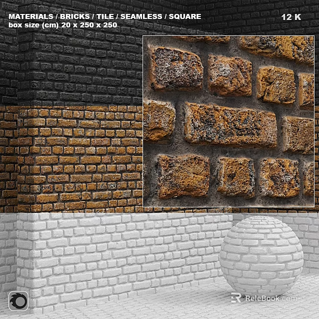 Brick Wall Components With Black Brown White Textures And Patterns 3d model
