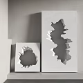 Decorative Ornament Set Featuring Gray Cube Hollow Out Design And Yellow Interior For Home Decor