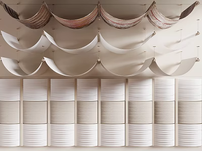 Artistic Ceiling Design With Layered Curved Panels And Hanging Accents 3d model