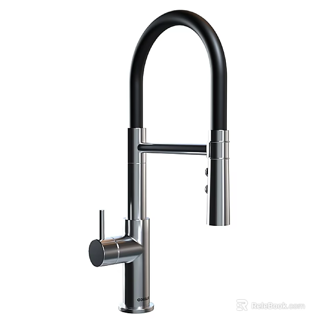 Contemporary Kitchen Faucet With Tall Black Spout And Stainless Steel Body Design 3d model 