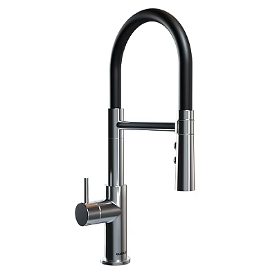 Contemporary Kitchen Faucet With Tall Black Spout And Stainless Steel Body Design 3d model
