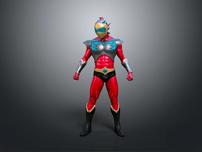 Humanoid Superhero Character In Red Armor With Silver Shoulders Blue Chest And Yellow Helmet 3d model