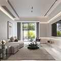 Modern Open Living Dining Room Interior With Sofa Coffee Table Wall Art And Rug
