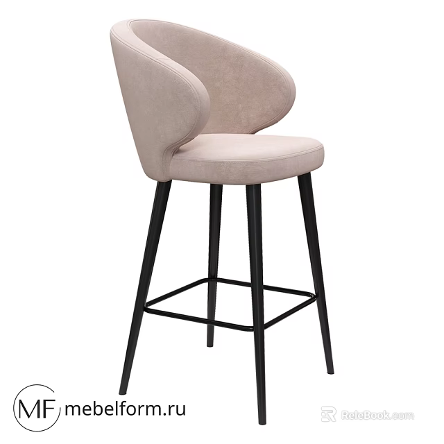 Light Beige Fabric Upholstered Bar Stool With Black Metal Legs Modern Design 3d model 