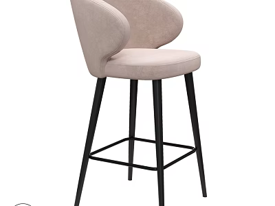 Light Beige Fabric Upholstered Bar Stool With Black Metal Legs Modern Design 3d model