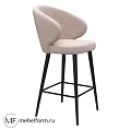 Light Beige Fabric Upholstered Bar Stool With Black Metal Legs Modern Design