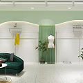Modern Clothing Store Interior With Hanging Dress Clothes Rack Reception Desk Green Plant And Sofa