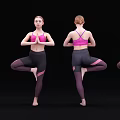 Woman Practicing Yoga Tree Pose From Multiple Angles In Pink Sports Bra And Dark Leggings