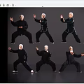 Elderly Man Practicing Tai Chi In Various Stances On Dark Background 3d model