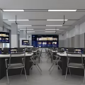 Modern School Classroom With Computer Desks Chairs Spacious Bright Interior And Technology Setup 3d model