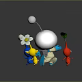 Colorful Characters And Creatures With Blue Yellow Red Figures And White Flower Sphere