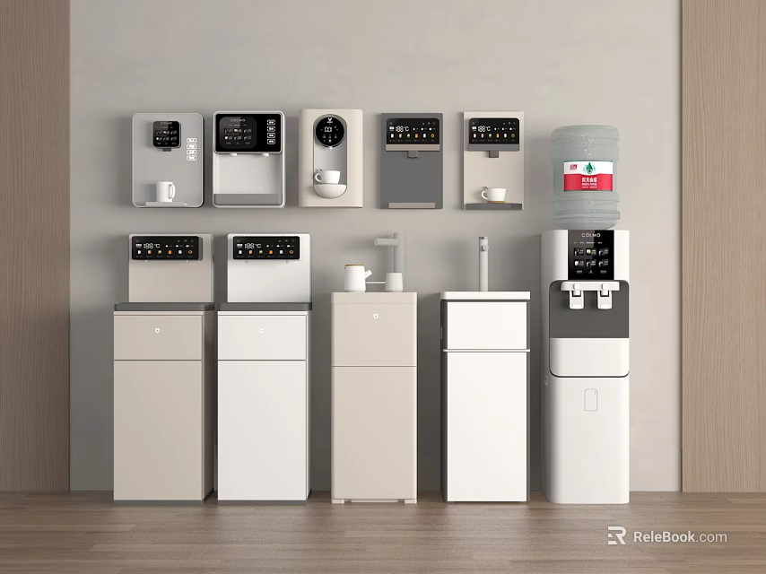 Daily Electrical Appliances Modern Home Display With Coffee Maker Microwave And Water Dispenser 3d model 
