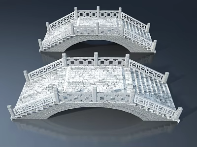 White Stone Bridge Models With Intricate Railings And Steps On Gray Surface 3d model