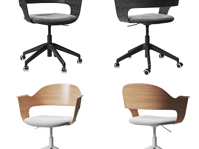 Modern Office Chair Collection with Gray Fabric Wooden Armrests and White Cushion Wheels 3d model