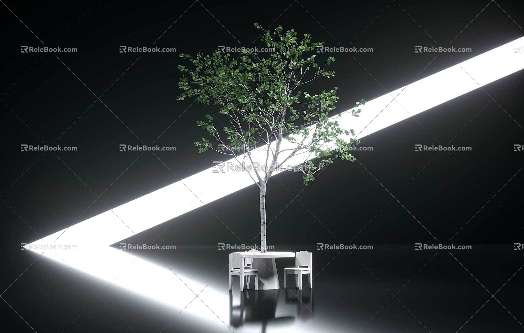 Modern landscape table trees leisure table and chair combination 3d model